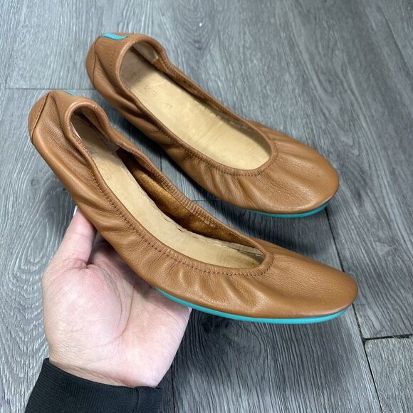 Tieks Chestnut Tan Leather Ballet Flats Womens 11 Foldable...